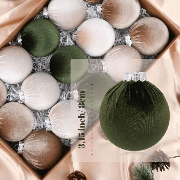 Brand New Luxe Velvet Christmas Ornaments 15 Pcs Flocked Balls Shatterproof Floc - Picture 4 of 4